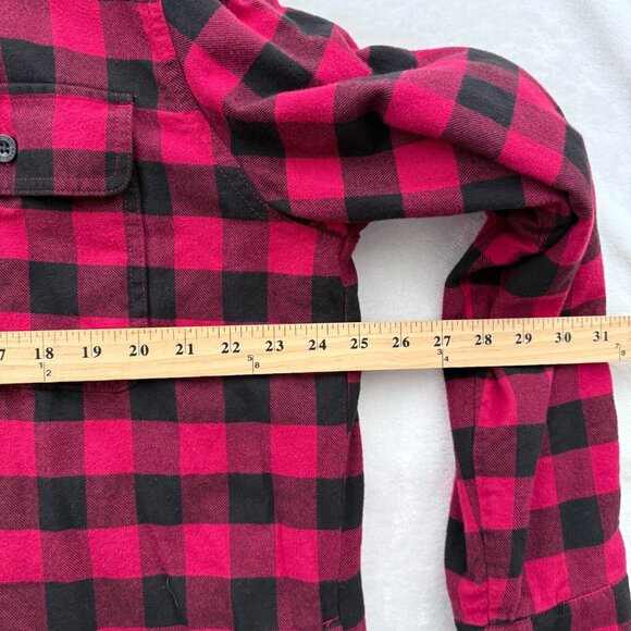 LL Bean Shirt Mens L Red Buffalo Plaid Fleece Line Shacket Traditional Button Up - Picture 4 of 9